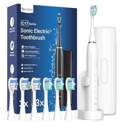 Spazzolino elettrico per adulti - Spazzolino da denti sonico con 6 testine, una carica per 60 giorni, 5 modalità con timer di 2 minuti, spazzolino elettrico Sonic