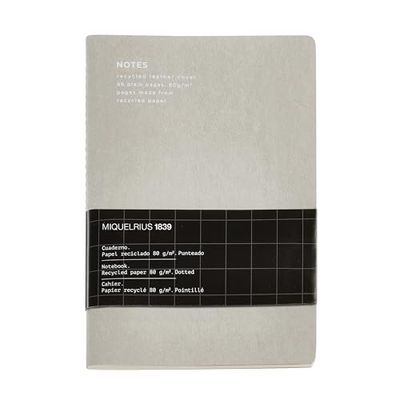 Miquelrius - Cuaderno flexible A5 (140 x 200 mm), Rayado interior punteado, 48 Hojas blancas de 80 g/m², Cubierta de piel reciclada, Color gris