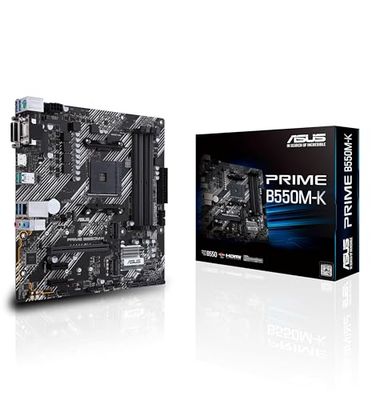 ASUS PRIME B550M-K – Carte mère AMD B550 (Ryzen AM4) au format micro ATX motherboard avec double M.2, PCIe 4.0, DDR4 4400 Ethernet 1Gb, HDMI/D-Sub/DVI et USB 3.2 Gén. 2 Type-A