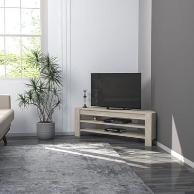 Hanah Home Stylish TV-stativ, travertine färg, 120 x 40 x 30 cm | 100% melaminbelagd partikelbräda, 18 mm tjock | Väggmonterad med flera hyllor