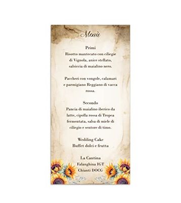 Menù matrimonio girasoli menù cerimonia fiori gialli 20 pz