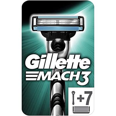 Gillette Mach3 Rasoir pour Homme - 7 lames, conçu en acier pour une coupe précise et jusqu’à 15 rasages par lame