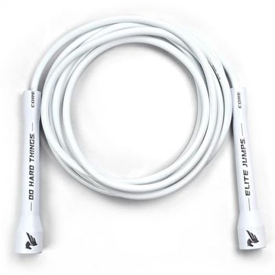 EliteSRS, Do Hard Things - Cuerdas de saltar de PVC de 6 mm para ejercicio, ajustables, para interiores y exteriores, con asas irrompibles y PVC ultra fuerte, asas blancas