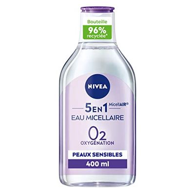 NIVEA Acqua micellare lenitiva pelli sensibili (1 x 400 ml), struccante arricchito con micelle e acidi animati senza profumo, detergente viso per occhi e labbra