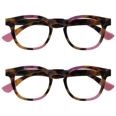 OPULIZE Ava Reading Glasses 2 Pack Flattering Rounded Frame Spring Hinges Scratch Resistant Brown Tortoiseshelll Pink Mens Womens RR62-4 +2.00