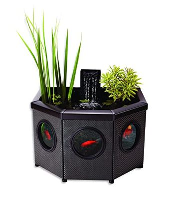 Aquagarden 8834 Affinity Pond, Kit de bassin surélevé vitré en demi-lune, bassin décoratif, comprend le bassin et pompe à eau Inpond 5 en 1 3000 avec clarificateur UV, trois fontaines