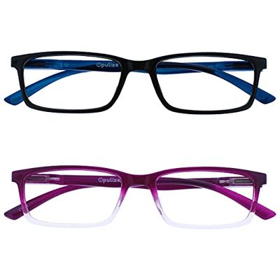 OPULIZE See - Occhiali Filtro Set da 2 Luce Blu Montatura Stretta Cerniere a Molla Migliorano il Sonno Gaming Computer Anti Riflesso Nero Viola Uomo Donna BB9-15
