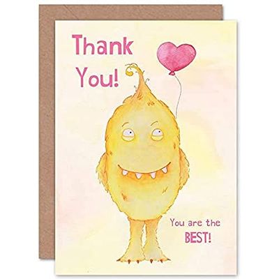 Wee Blue Coo Wee Wild Monsters Toby Thank You Best Heart Sealed Greeting Card Plus Envelope Blank inside