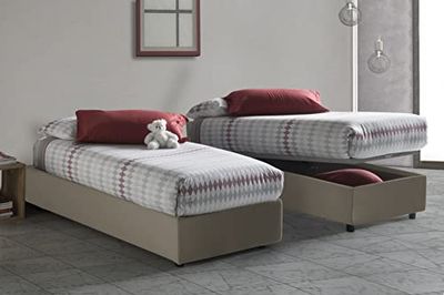 Talamo Italia Letto contenitore Singolo Silvia Sommier, Made in Italy, Letto con rivestimento in ecopelle, Apertura frontale, con materasso cm 90x190 incluso, Tortora