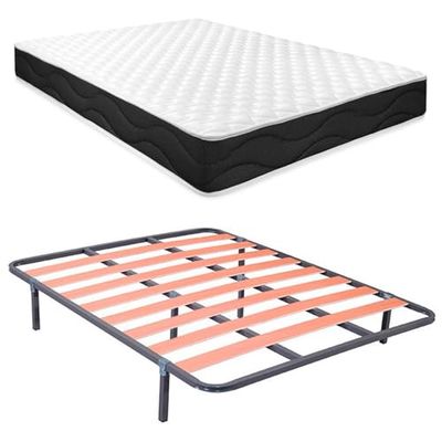 Homey Letto completo con materasso Sleep Pro reversibile + cuscino/s + rete a doghe Basic con gambe, acciaio legato, grigio, 150 x 190 cm