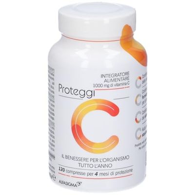 Proteggi C Integratore alimentare a base di Vitamina C (acido L-ascorbico) che contribuisce alla protezione delle cellule dallo stress ossidativo, 120 Compresse