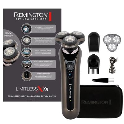 Remington XR1795 Afeitadora Rotativa y Láminas 2 en 1 X9 Limitless X, sistema de corte híbrido SynX, inalámbrica, recargable, uso en seco/mojado, Pivotball de 360°, memorización del afeitado