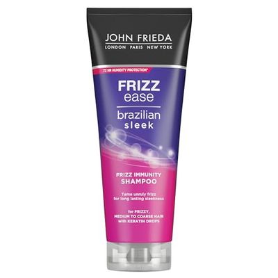 JOHN FRIEDA - Shampoo Brazilian Sleek 250 ml, alisador e anti-encrespamento, resultado liso e brilhante do cabelo liso, para estilos suaves e elegantes