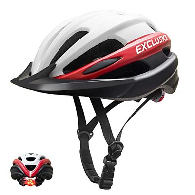 Exclusky cykelhjälm män och kvinnor, cykelhjälm med visir cykelhjälm med ljus cykelhjälm lämplig för mountainbikekörning (56–61 cm) (röda ränder)