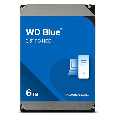 WD Blue 6TB per Desktop, Hard Disk interno da 3.5”, 5400 RPM Class, SATA 6 GB/s, Cache da 256 MB, Garanzia 2 anni