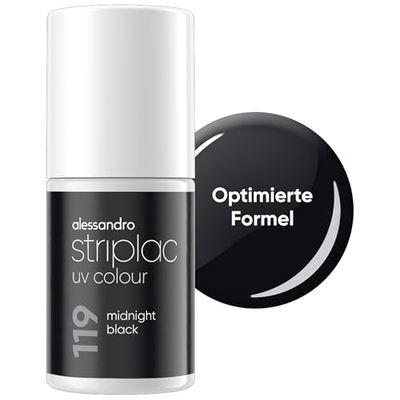 alessandro Striplac UV-nagellack Midnight Black – täckande och reptålig upp till 15 dagar – lätt att applicera – mild dekalteknik – vegansk – svart, 6,5 ml
