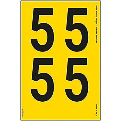 V Safety One Number Sheet - 5-54 mm Number Height - 300 x 200 mm - Yellow Adhesive Vinyl