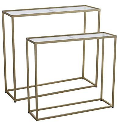 DRW Lot de 2 Tables d'entrée rectangulaires en métal et Verre doré et Transparent 90 x 28 x 80 cm et 85 x 24 x 75 cm