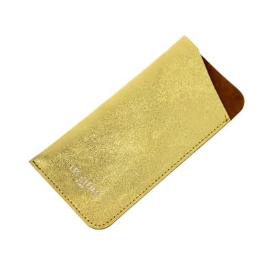 Funda para gafas flexible de piel vaca iridiscente de 8 x 17 cm, fabricada en Italia, dorada, dorado, Funda para gafas flexible de piel vaca iridiscente H8 x 17 cm, fabricada en Italia, dorada
