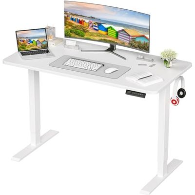 Sunon Elektrisch in hoogte verstelbaar bureau 120 x 60 cm, zit-sta bureau met hele plaat voor thuiswerk, wit