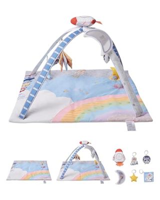 VEVOR Speelmat 89 x 89 x 48 cm, belevenisdeken met 6 sensorisch speelgoed, lichtgevende muziekrakettenspeelgoed, voor kinderen van 0-18 maanden, voor de ontwikkeling van sensorische en motorische