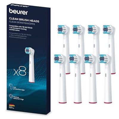 Beurer Set di Ricambio da 8 testine Clean compatibili con spazzolini da denti Beurer TB 30 / TB 50 e con tutti gli spazzolini rotanti disponibili in commercio