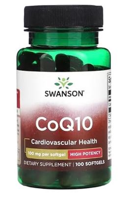 Swanson CoQ10 100mg - Suplemento Antioxidante para Salud Cardiovascular y Energía Celular - 100 Cápsulas Blandas de Alta Absorción