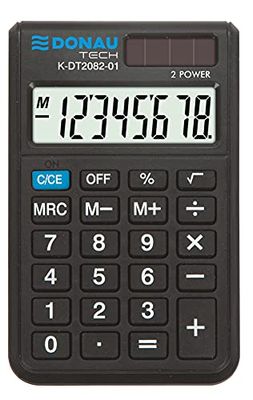 Calcolatrice DONAU TECH/K-DT2082-01 a 8 cifre/97 x 60 x 11 mm/colore: nero/calcolatrice con display a 8 cifre/Dual Power Solar – funzionamento a batteria/design compatto