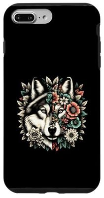 Loup floral - Demi-visage - Demi-visage - Faune sauvage Coque pour iPhone 7 Plus/8 Plus
