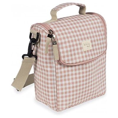 Walking Mum. i Love Vichy Isothermal Bag for Baby Food, Large Capacity, Versatile Design with Short Handle and Shoulder Strap, Pink Measures 26 x 23 x 12 cm.