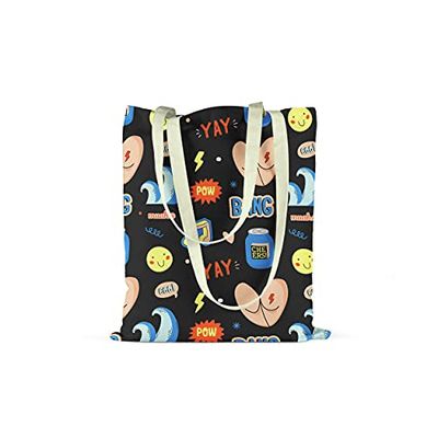 Bonamaison Bolso De Mano Impreso, 100% Algodón, Bolso de la Compra Reutilizable, Bolso De Compras, Ecológico, Plegable, Bolso de Tela de Lona con Asas, 34X40 Cm - Diseñado y Fabricado en Turquía
