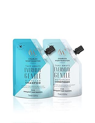 Charles Worthington Everyday Gentle Micellar Takeaway Duo, Travel Sized Daily Shampoo and Conditioner Haircare Routine, 2 x 75 ml