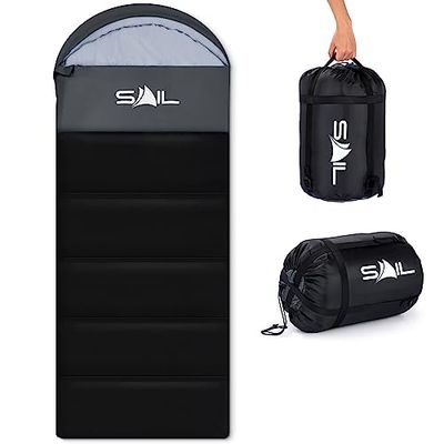 SAIL Slaapzak 3-4 Seizoen - 2KG 400GSM Winter & Koel Weer Lichtgewicht, Waterdicht Binnen & Outdoor Gebruik voor Kinderen & Volwassenen voor Wandelen, Backpacken en Kamperen - Zwart