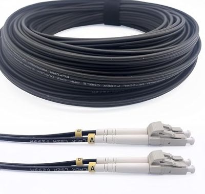 Elfcam® - Armerad Fiberoptiska Kablar för Utomhus och Inomhus LC/UPC till LC/UPC OM3 Multimode Duplex 50/125 um Svart (25M)