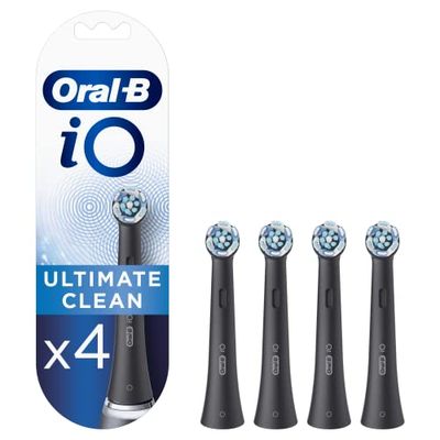 Oral-B iO Ultimate Clean Testine Spazzolino Elettrico, Confezione da 4 Testine di Ricambio Nere, Rimuove il 100% della Placca, Progettate Esclusivamente per il tuo Oral-B iO