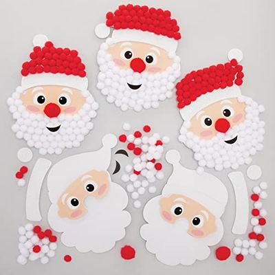 Baker Ross FE891 Pompons pour Enfants motif Pere Noel - Lot de 5, Pompon Laine, Pom Pom, Pompons Loisirs Creatifs Enfants, Activites Manuelles pour Enfants
