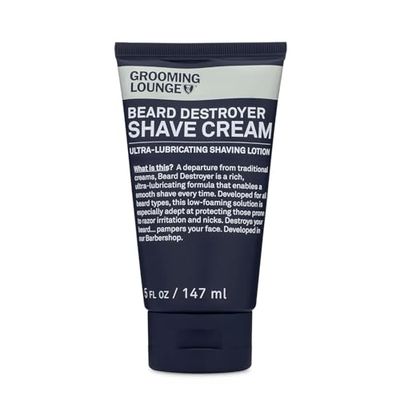Grooming Lounge Beard Destroyer Shave Cream - Low Foaming and Lubricating - Reduces Cuts and Rashes - Moisturizes Skin while Shaving - Ideal for Sensitive Skin - No Parabens - Cruelty Free - 5 oz
