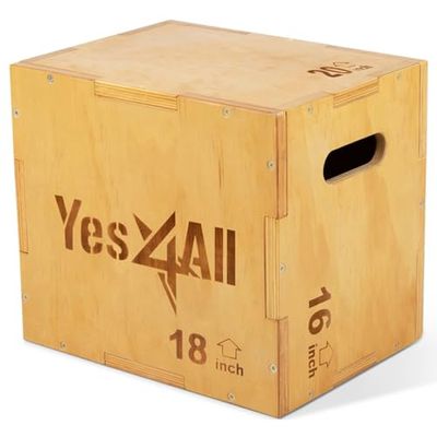 Yes4All Plyo-låda i trä, plyobox i trä, MMA, plyometrisk smidighet – 3-i-1 plyobox/plyo hoppbox (50,8/45,7/40,6) BW0X, 20 tum x 18 tum x 16 tum