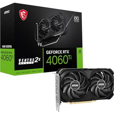 MSI GeForce RTX 4060 Ti VENTUS 2X BLACK 8G OC Scheda grafica - 8GB GDDR6 (18Gbps/128-bit), PCIe 4.0 - 2 x TORX Fan 4.0 - HDMI 2.1a, DisplayPort 1.4a