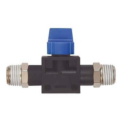 3/Vanne à 2 voies "Blue Serie", R 1/8 a, R 1/8 a, avec revêtement fileté, pression de travail max. 15 bar, plastique/laiton nickelé.