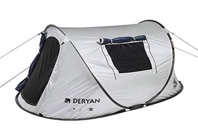 DERYAN BV Luxe Dome - Reistent - Pop-up - Opzetten in 2 seconden - Anti UV - Geschikt voor 2 Personen - Zilver/Zwart