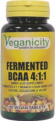 Veganicity Fermented BCAAs 4:1:1 1000mg : Amino Acid Supplement : 60 Tablets, in a Planet-Friendly 99% Recycled Pot