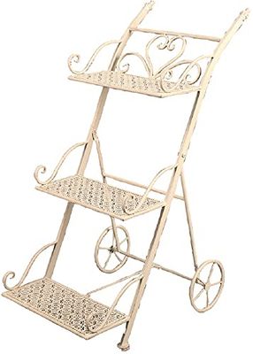 Vigor Porte-Fleurs Fer forgé Blanc Chariot