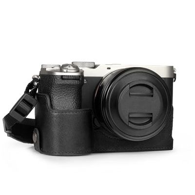 MegaGear Genuine Leather Half Camera Case for Sony Alpha a7C Mark II - Stylish and Protective (Black)