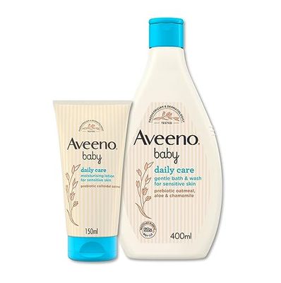 Aveeno Baby Daily Care Moisturising Lotion (150ml) + Gentle Bath and Wash (400ml) Baby Set, Moisturising Baby Lotion and Baby Wash for Newborns and Infants and Dry, Sensitive Skin Prone to Eczema