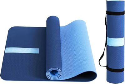 G5 HT SPORT Fitnessmat, yogamat van TPE, antislip, milieuvriendelijk en duurzaam, 183 x 61 cm, dikte 0,6 cm, ideaal voor yoga, pilates, stretching, workouts, met schouderriem (blauw/blauw)