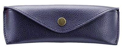 ALASSIO 2682 - Estojo de couro genuíno para óculos de sol, capa de couro com fecho de lapela e fecho de botão de metal, capa de couro, tamanho pequeno, azul, aprox. 16 x 5,5 x 3 cm, azul, 16 cm,, azul