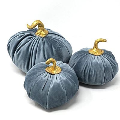 Declea Calabazas Decorativas, Terciopelo, Azzurro Polvere, Kit3