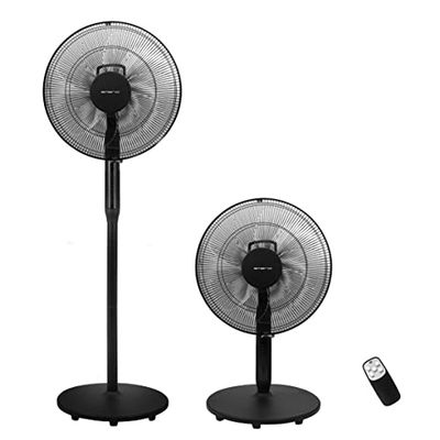 Emerio FN-126821 Staande ventilator, 2-in-1, hoogte 40 cm, diameter 40 cm, 5 rotorbladen, 3 snelheden, oscillatiefunctie, timer, afstandsbediening, te gebruiken als vloer- of tafelventilator, zwart