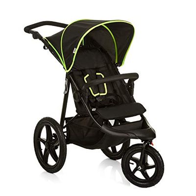 hauck Runner Carrinho de bebé desde o nascimento, cadeira de passeio leve até 25 quilos com 3 rodas pneumáticas, carrinho dobrável bebé compacto, capóta UV50, preto/néon